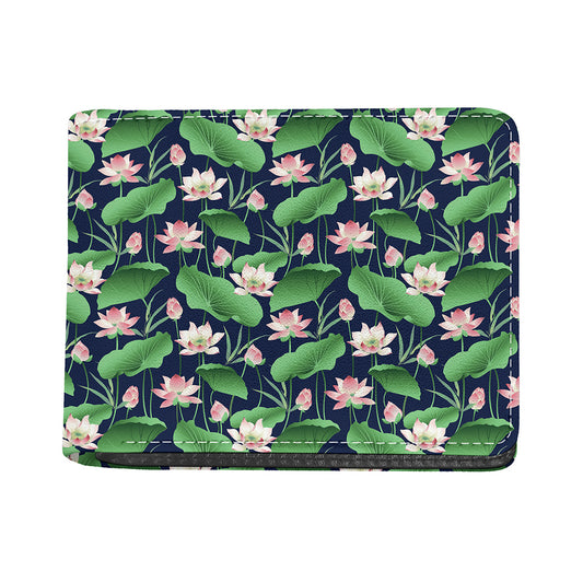 Flower And Leaf Lotus Pattern Print Bifold Wallet