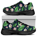 Flower And Leaf Lotus Pattern Print Black Chunky Shoes
