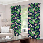 Flower And Leaf Lotus Pattern Print Blackout Grommet Curtains
