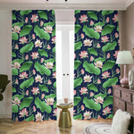 Flower And Leaf Lotus Pattern Print Blackout Pencil Pleat Curtains
