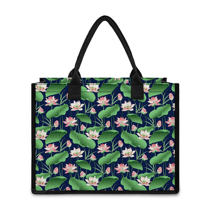 Flower And Leaf Lotus Pattern Print Canvas Tote Bag