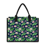 Flower And Leaf Lotus Pattern Print Canvas Tote Bag
