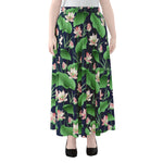 Flower And Leaf Lotus Pattern Print Chiffon Maxi Skirt