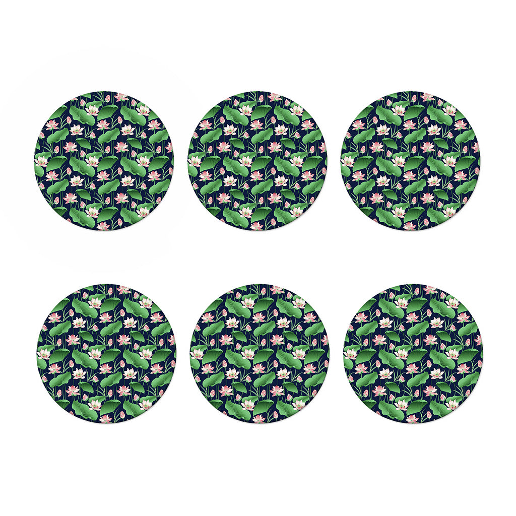 Flower And Leaf Lotus Pattern Print Coaster Set