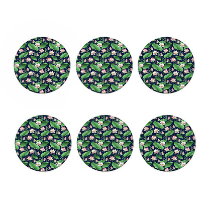 Flower And Leaf Lotus Pattern Print Coaster Set
