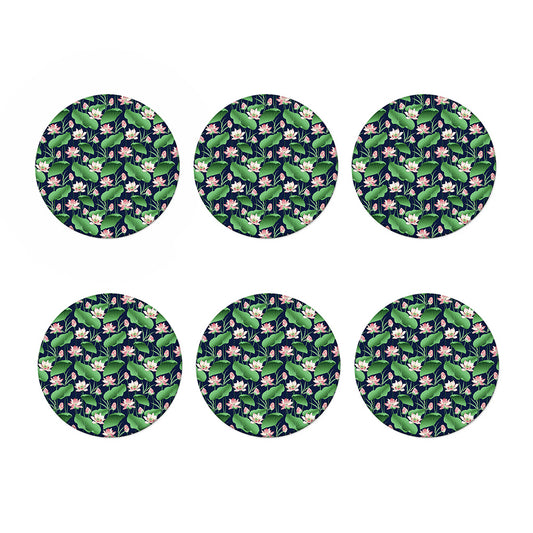 Flower And Leaf Lotus Pattern Print Coaster Set