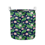 Flower And Leaf Lotus Pattern Print Collapsible Laundry Basket