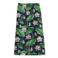 Flower And Leaf Lotus Pattern Print Cotton Front Slit Maxi Skirt