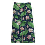 Flower And Leaf Lotus Pattern Print Cotton Front Slit Maxi Skirt