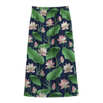 Flower And Leaf Lotus Pattern Print Cotton Front Slit Maxi Skirt