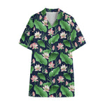 Flower And Leaf Lotus Pattern Print Cotton Hawaiian Shirt