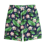 Flower And Leaf Lotus Pattern Print Cotton Shorts