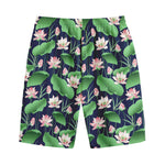 Flower And Leaf Lotus Pattern Print Cotton Shorts