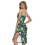 Flower And Leaf Lotus Pattern Print Cross Back Cami Dress