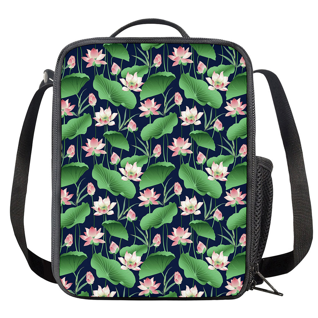 Flower And Leaf Lotus Pattern Print Crossbody Lunch Bag