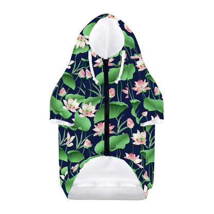 Flower And Leaf Lotus Pattern Print Dog Zip Up Hoodie