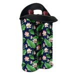 Flower And Leaf Lotus Pattern Print Double Neoprene Wine Tote