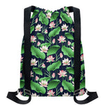 Flower And Leaf Lotus Pattern Print Drawstring Backpack