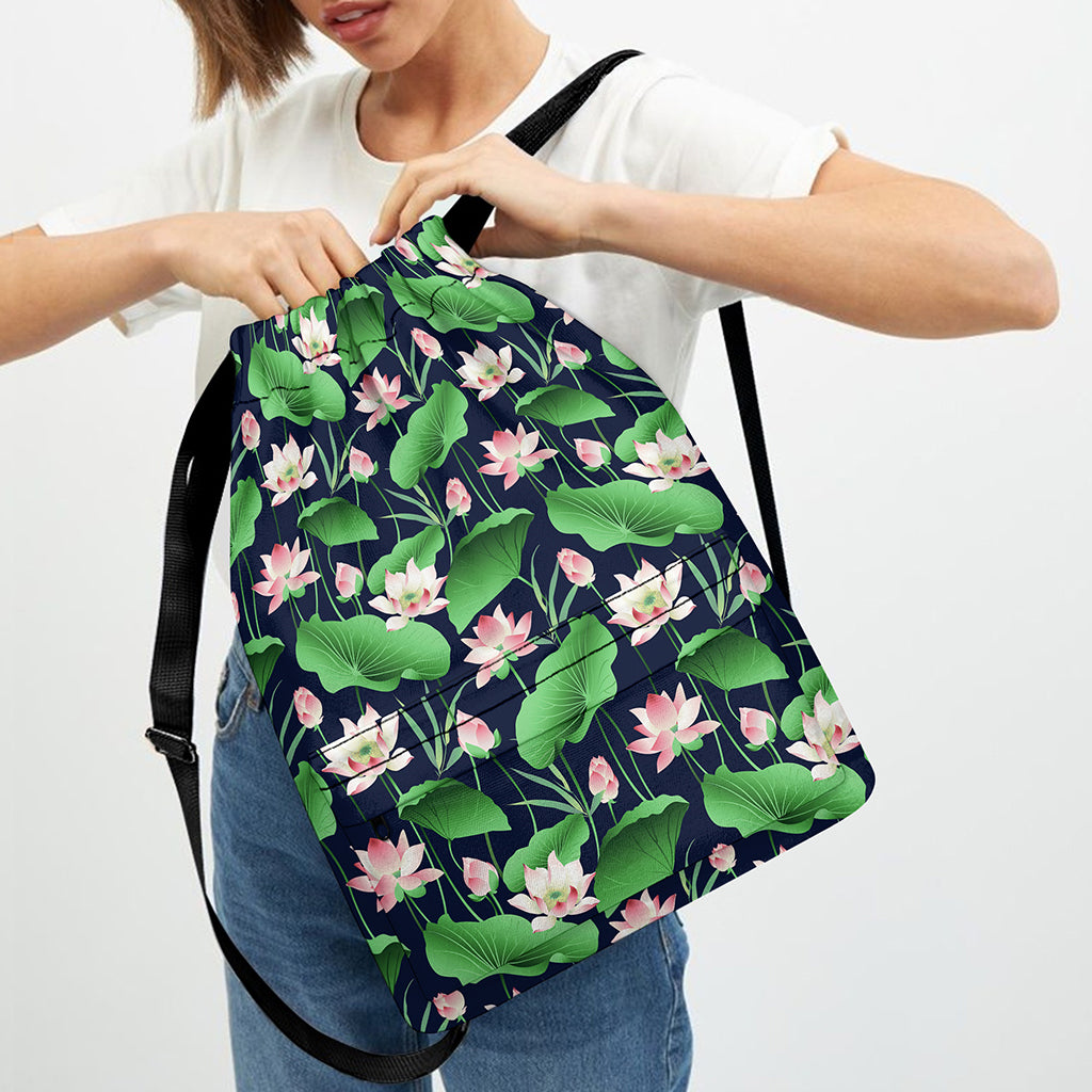 Flower And Leaf Lotus Pattern Print Drawstring Backpack