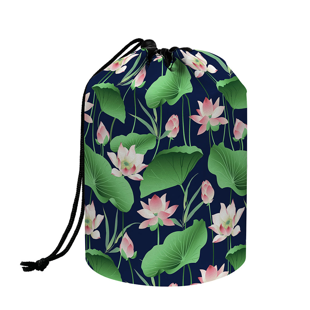 Flower And Leaf Lotus Pattern Print Drawstring Makeup Bag