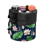 Flower And Leaf Lotus Pattern Print Drawstring Makeup Bag