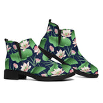Flower And Leaf Lotus Pattern Print Flat Ankle Boots