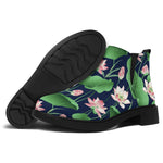 Flower And Leaf Lotus Pattern Print Flat Ankle Boots
