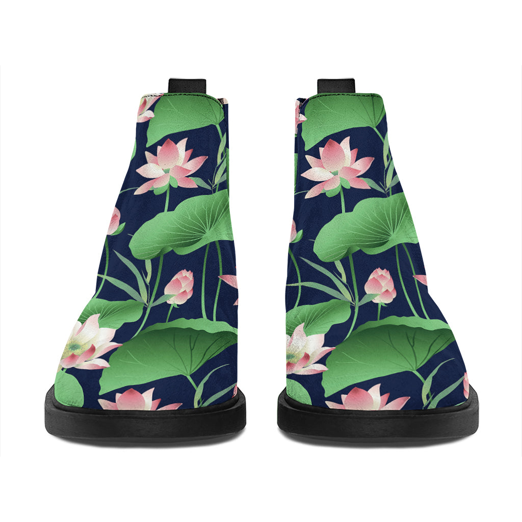 Flower And Leaf Lotus Pattern Print Flat Ankle Boots