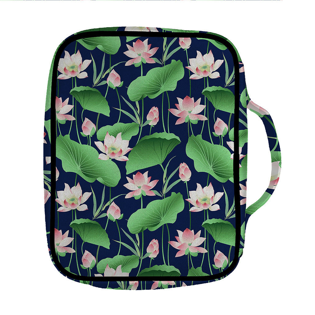 Flower And Leaf Lotus Pattern Print Front Pocket Bible Bag