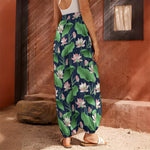 Flower And Leaf Lotus Pattern Print Harem Pants