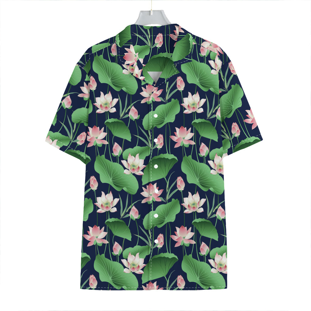 Flower And Leaf Lotus Pattern Print Hawaiian Shirt