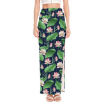 Flower And Leaf Lotus Pattern Print High Slit Maxi Skirt