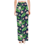 Flower And Leaf Lotus Pattern Print High Slit Maxi Skirt
