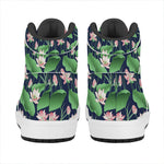 Flower And Leaf Lotus Pattern Print High Top Leather Sneakers