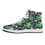 Flower And Leaf Lotus Pattern Print High Top Leather Sneakers