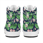 Flower And Leaf Lotus Pattern Print High Top Leather Sneakers