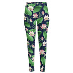 Flower And Leaf Lotus Pattern Print High-Waisted Pocket Leggings