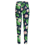 Flower And Leaf Lotus Pattern Print High-Waisted Pocket Leggings