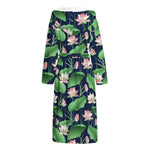 Flower And Leaf Lotus Pattern Print Hooded Bathrobe