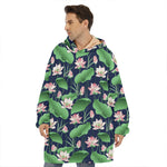 Flower And Leaf Lotus Pattern Print Hoodie Blanket