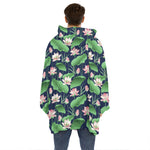 Flower And Leaf Lotus Pattern Print Hoodie Blanket