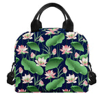 Flower And Leaf Lotus Pattern Print Insulated Lunch Bag