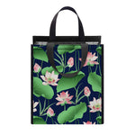 Flower And Leaf Lotus Pattern Print Insulated Lunch Tote