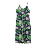 Flower And Leaf Lotus Pattern Print Jersey Midi Cami Dress