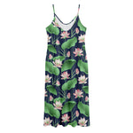 Flower And Leaf Lotus Pattern Print Jersey Midi Cami Dress
