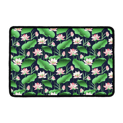 Flower And Leaf Lotus Pattern Print Kitchen Mat