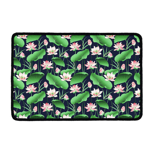 Flower And Leaf Lotus Pattern Print Kitchen Mat