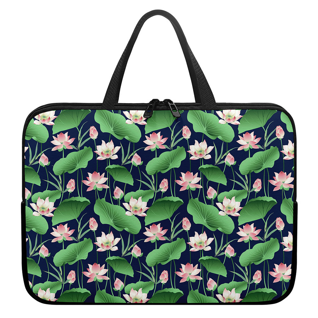 Flower And Leaf Lotus Pattern Print Laptop Sleeve With Handle