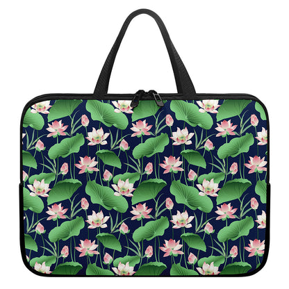 Flower And Leaf Lotus Pattern Print Laptop Sleeve With Handle