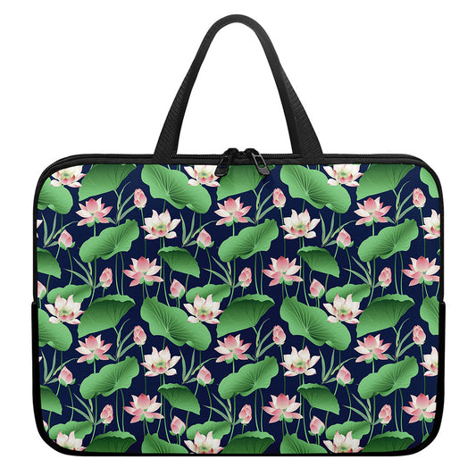 Flower And Leaf Lotus Pattern Print Laptop Sleeve With Handle